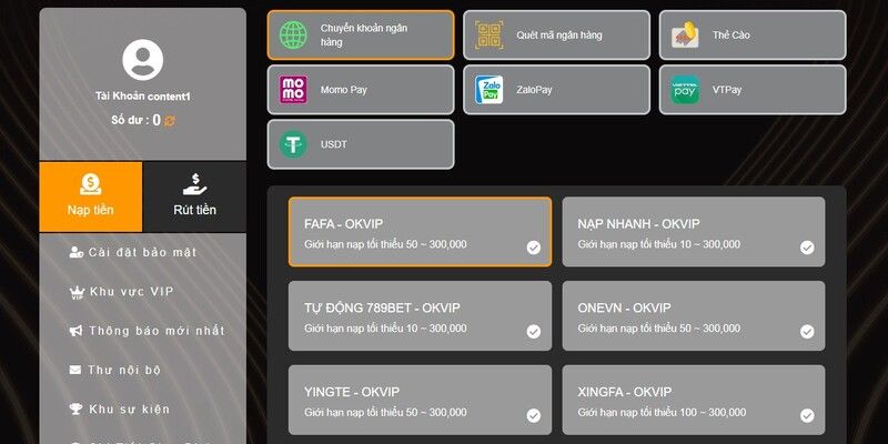 Quy trình thực hiện giao dịch tại sảnh game